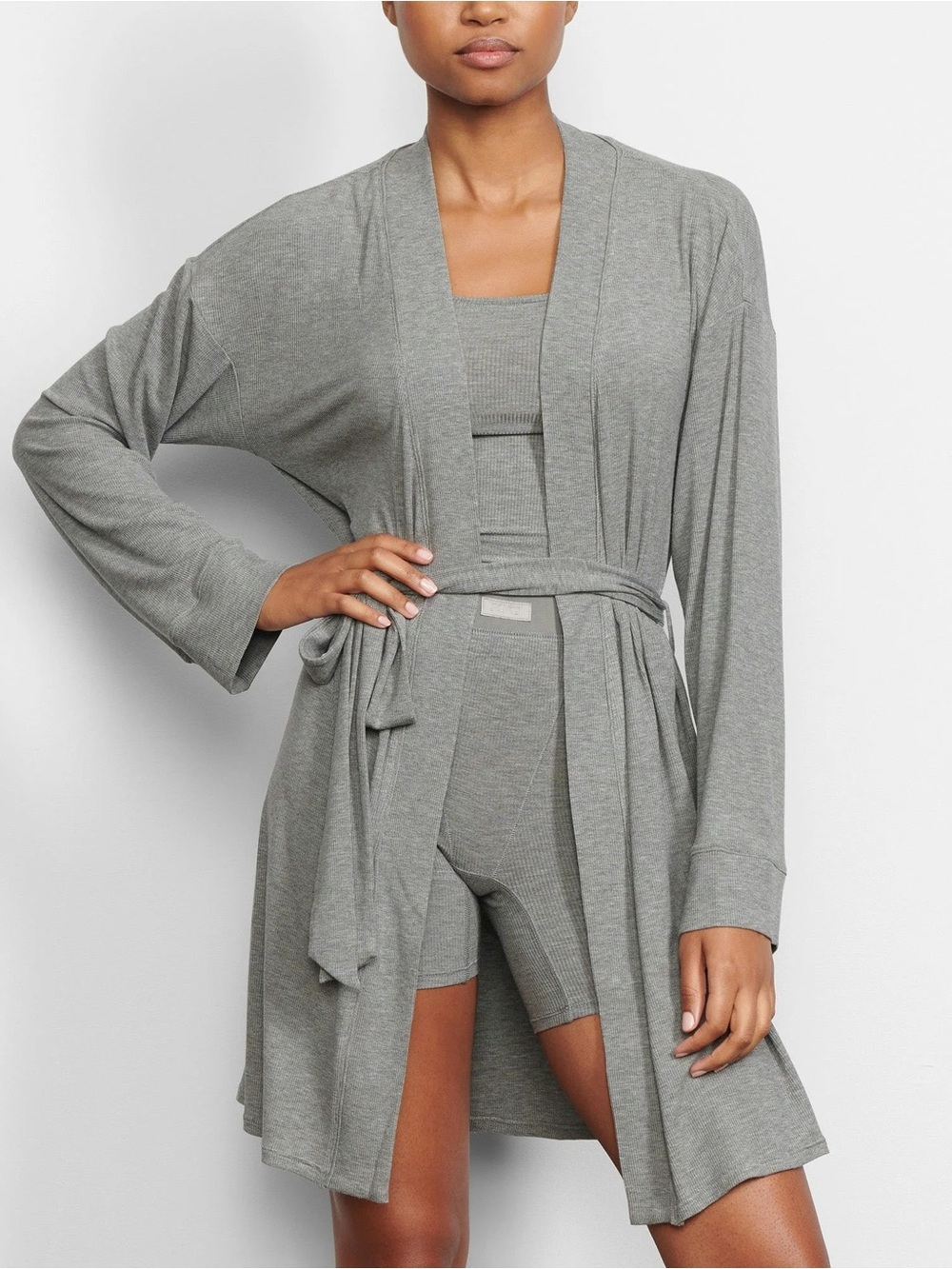 SKIMS•SOFT LOUNGE SHORT ROBE•HEATHER GREY•SIZE S